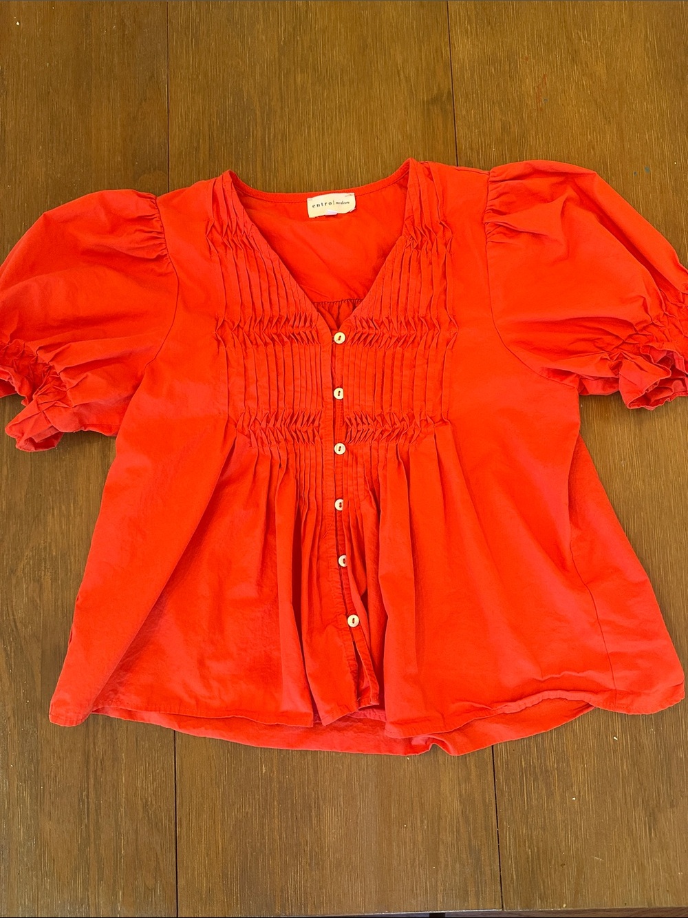 LIKE NEW Red Puff-Sleeve Blouse